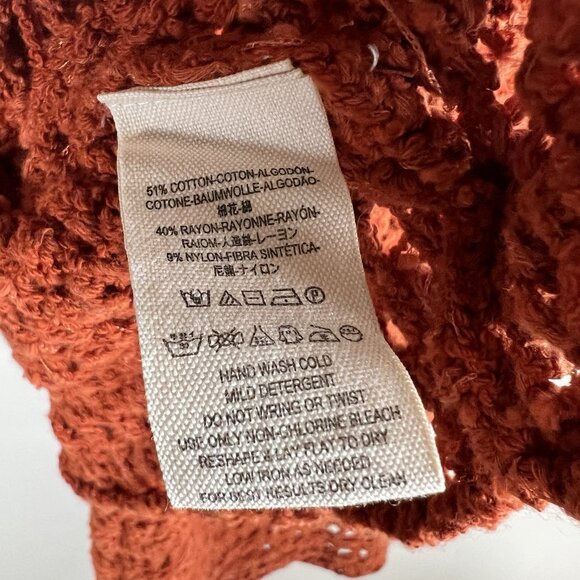 Free People Womens Sweater Sz XS Orange‎ Knit Open Crochet Boho Coastal Cowgirl - Picture 8 of 11